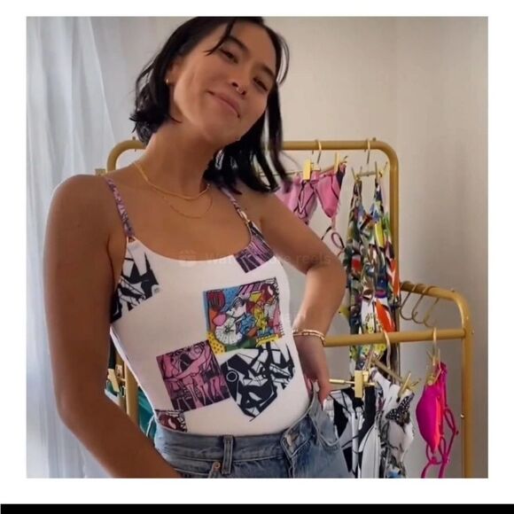 NEW SWIMINISTA X JAMES PETER HENRY Marvelous one-piece art toss print M - Picture 9 of 12